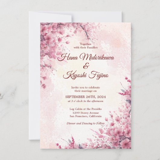 Romantische Japanse roze kerry Blossom Wedding Kaart (Voorkant)