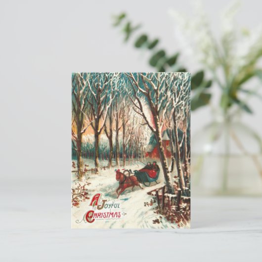 Romantische Joy Ride in een slee met Kerstmis Feestdagenkaart (Staand voorkant)