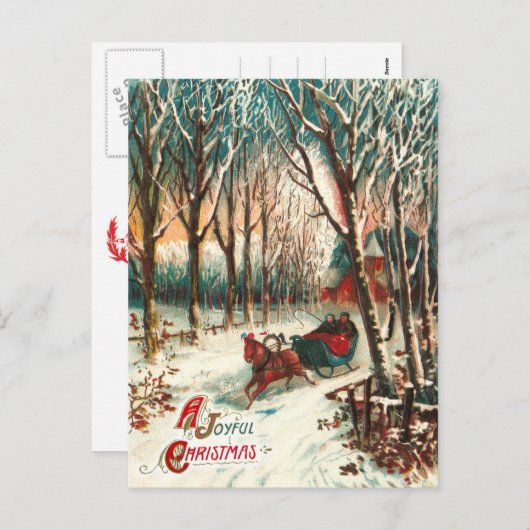 Romantische Joy Ride in een slee met Kerstmis Feestdagenkaart (Voorkant / Achterkant)