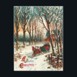 Romantische Joy Ride in een slee met Kerstmis Feestdagenkaart<br><div class="desc">Vintage kerstvakantie illustratie van een paard getrokken slee met een paar erin. Het is een prachtige winternacht,  met de hoge,  besneeuwde bomen en paden in de bossen.</div>