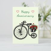 Romantische Jubilea Kaart met Flowers Bike (Staand voorkant)