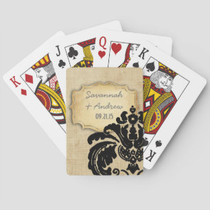 Romantische jute vintage goud zwarte damast speelkaarten