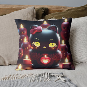 Romantische kaarskussen Dark Kitty Black Kussen
