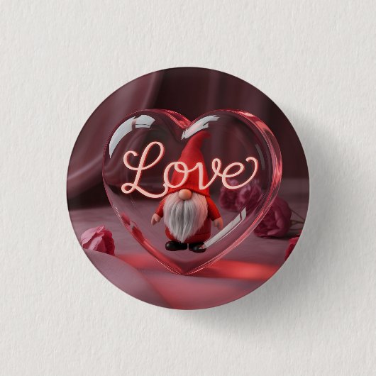 Romantische kabouter in hartvormige display met ne ronde button 3,2 cm (Voorkant)