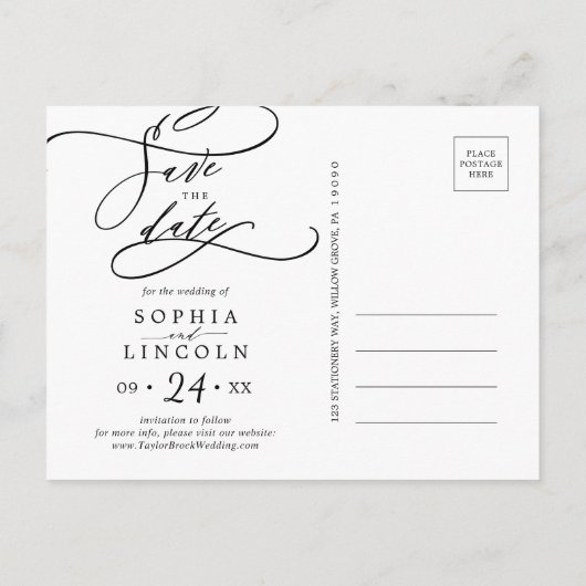 Romantische kalligrafie 3 Foto Opslaan Datum Uitnodiging Briefkaart (Achterkant)