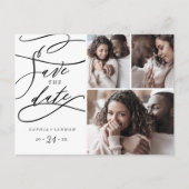 Romantische kalligrafie 3 Foto Opslaan Datum Uitnodiging Briefkaart (Voorkant)