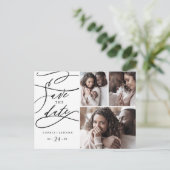 Romantische kalligrafie 3 Foto Opslaan Datum Uitnodiging Briefkaart (Staand voorkant)