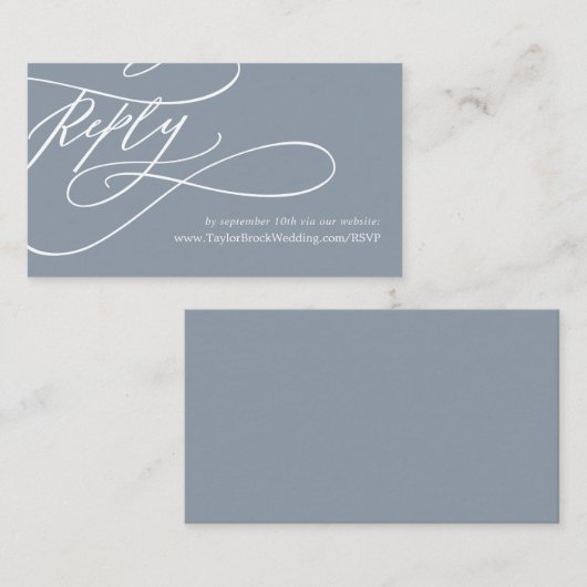 Romantische kalligrafie | Blauwe en witte website  Informatiekaartje (Voorkant / Achterkant)