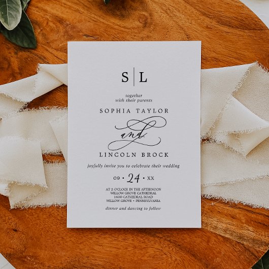 Romantische kalligrafie | Bloeiend monogram bruilo Kaart