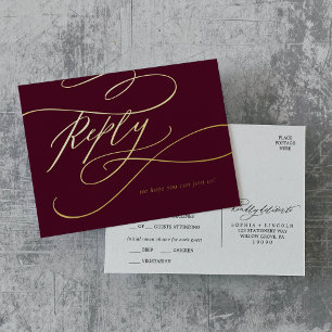 Romantische Kalligrafie Bourgondië Gouden Folie Ma Uitnodiging Briefkaart