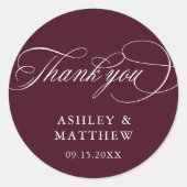 Romantische kalligrafie Bourgondische bruiloft Dan Ronde Sticker (Voorkant)