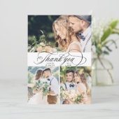 Romantische kalligrafie bruiloft 4 foto bedankkaart (Staand voorkant)