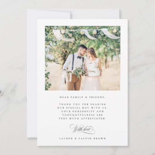 Romantische kalligrafie bruiloft 4 foto bedankkaart (Achterkant)