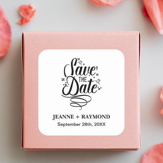 Romantische Kalligrafie Bruiloft Custom Save the D Vierkante Sticker