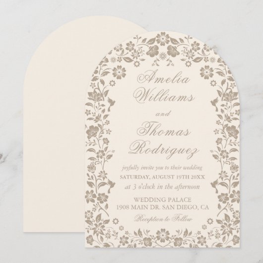 Romantische kalligrafie bruiloft neutrale uitnodig kaart (Voorkant / Achterkant)