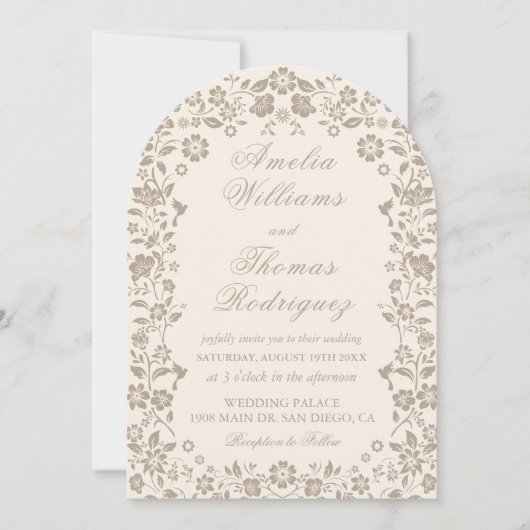 Romantische kalligrafie bruiloft neutrale uitnodig kaart (Voorkant)