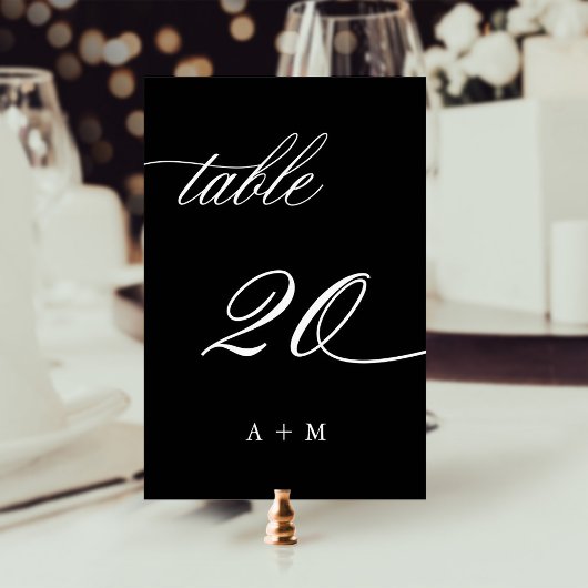Romantische kalligrafie bruiloft nummer 20, zwart kaart