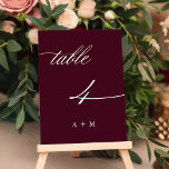 Romantische kalligrafie bruiloft nummer 4, Bourgon Kaart<br><div class="desc">Tabel 4. Controleer alle beschikbare nummers. | Romantisch en elegant swirly kalligrafie bruiloft tafel nummer met initialen. Voor meer geavanceerde aanpassing van dit ontwerp,  klikt u op de BLUE DESIGN TOOL BUTTON hierboven!</div>