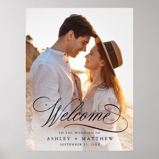Romantische kalligrafie bruiloft welkom foto teken poster (Voorkant)