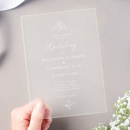 Romantische kalligrafie Classic Modern Botanical Acryl Uitnodigingen