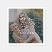 Romantische kalligrafie donkere foto bruiloft serv servet (Voorkant)