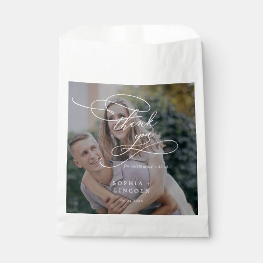 Romantische kalligrafie donkere foto dank u bruilo bedankzakje (Voorkant)