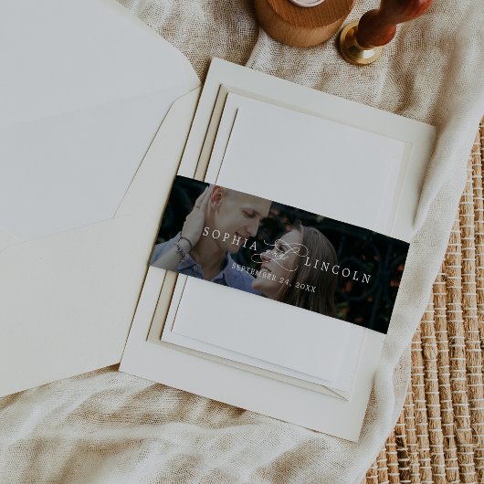 Romantische kalligrafie donkere foto overlay bruil uitnodigingen wikkel