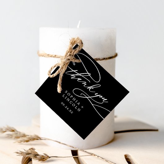 Romantische kalligrafie donkerzwart huwelijk bedan bedankjes labels