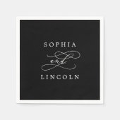 Romantische kalligrafie | Donkerzwarte bruiloft se Servet (Voorkant)