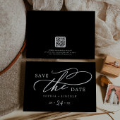 Romantische kalligrafie | Donkerzwarte QR-code Save The Date