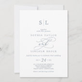 Romantische kalligrafie | Dusty Blue Monogram Wedd Kaart (Voorkant)
