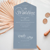 Romantische kalligrafie Dusty Blue Wedding All In One Uitnodiging