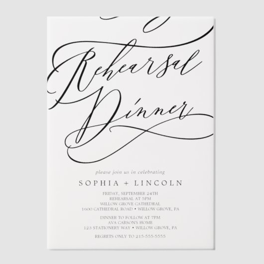 Romantische kalligrafie Elegant repetitiediner Vellum Uitnodigingen (Voorkant)