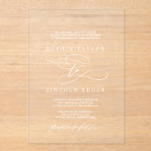 Romantische kalligrafie Elegante witte formele bru Acryl Uitnodigingen (Voorkant)