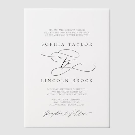 Romantische kalligrafie Elegante zwarte formele br Vellum Uitnodigingen (Voorkant)