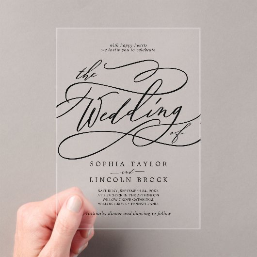 Romantische kalligrafie Fancy Elegant Classic Wedd Acryl Uitnodigingen (Insitu (Draagbaar))