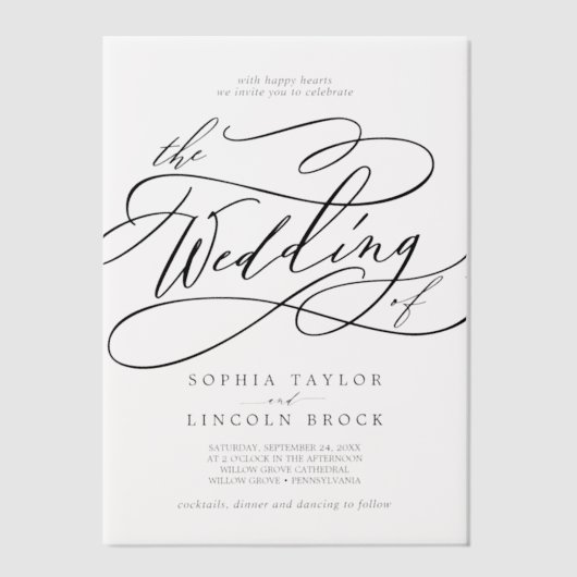 Romantische kalligrafie Fancy Elegant Classic Wedd Vellum Uitnodigingen (Voorkant)