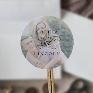 Romantische kalligrafie foto bruiloft envelop afdi ronde sticker