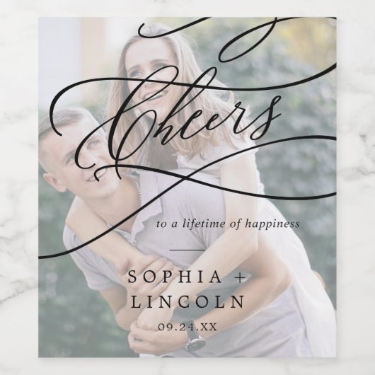 Romantische kalligrafie foto bruiloft wijn labels wijn etiket (Enkel label)