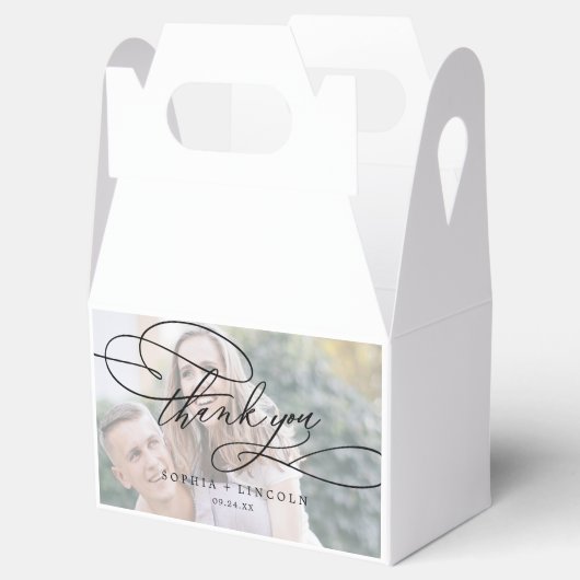 Romantische kalligrafie foto dank u bruiloft bedankdoosjes (Geopend)