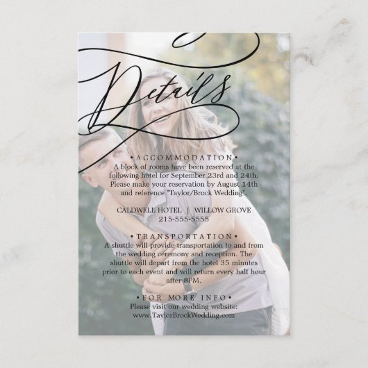 Romantische kalligrafie Foto Details Behuizing Kaa Informatiekaartje (Voorkant)