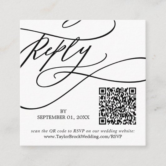 Romantische Kalligrafie Foto QR Code Bruiloft RSVP Informatiekaartje (Voorkant)