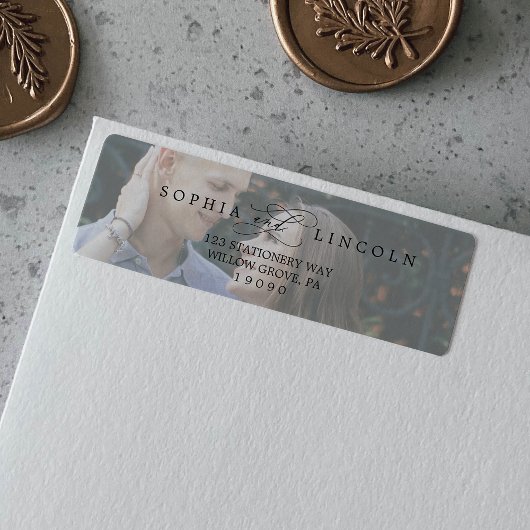 Romantische kalligrafie foto retour adres label