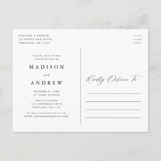 Romantische kalligrafie foto uitstel van de bruilo aankondigingskaart (Achterkant)