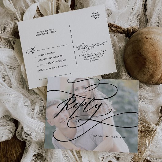 Romantische kalligrafie Fotolied Aanvraag RSVP Uitnodiging Briefkaart