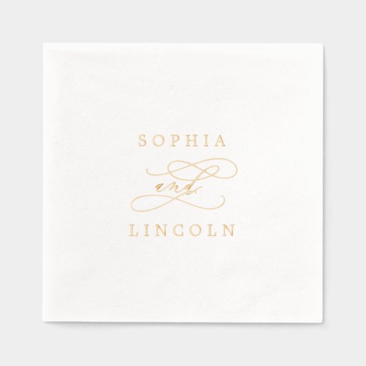 Romantische kalligrafie Gold Foil Bloeiende bruilo Folie Servetten (Voorkant)