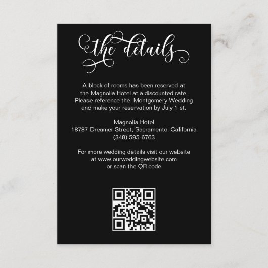 Romantische kalligrafie  gotische huwelijksdetails informatiekaartje (Voorkant)