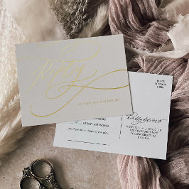 Romantische kalligrafie goud folie en ivoor lied R Uitnodiging Briefkaart