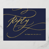 Romantische Kalligrafie Gouden Folie Marine Blauwe Folie Uitnodiging Briefkaart (Voorkant)