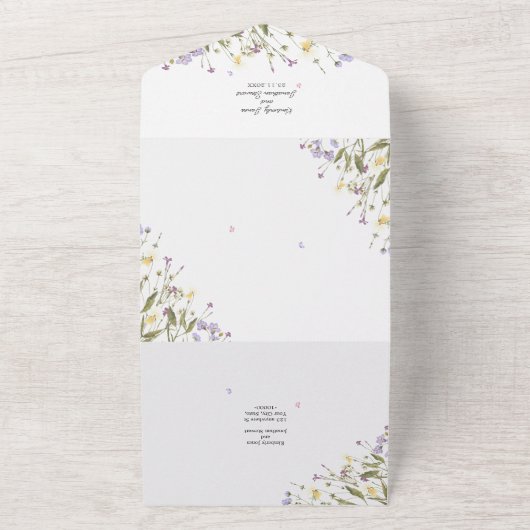 Romantische kalligrafie grillige bloem RSVP Huweli All In One Uitnodiging (Buitenkant)